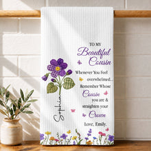 Load image into Gallery viewer, Personalized Kitchen Towel Gift for Cousin with Floral Design
