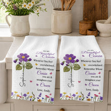 Load image into Gallery viewer, Personalized Kitchen Towel Gift for Cousin with Floral Design
