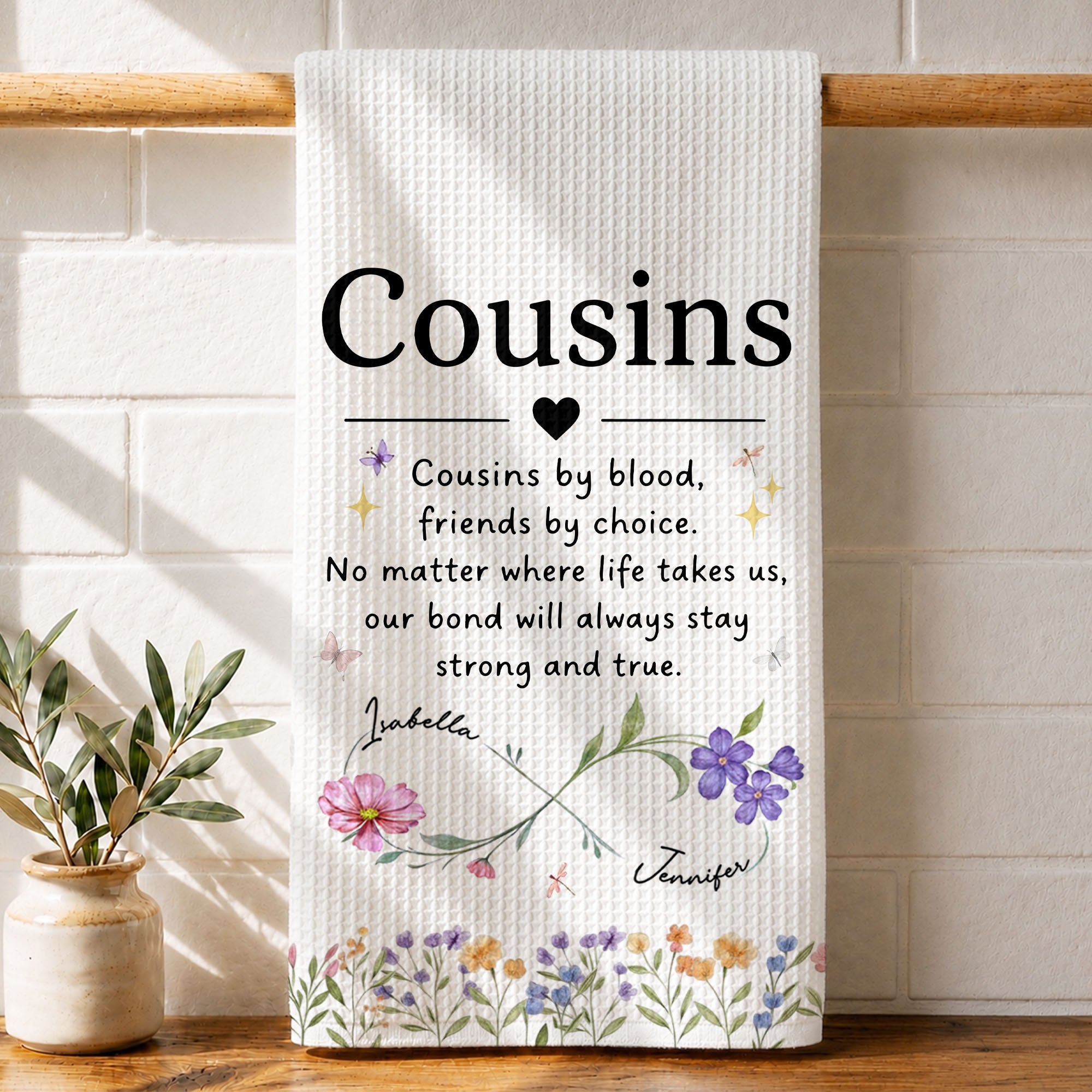 Personalized Kitchen Towel Custom Birth Month Flowers Gift for Cousin