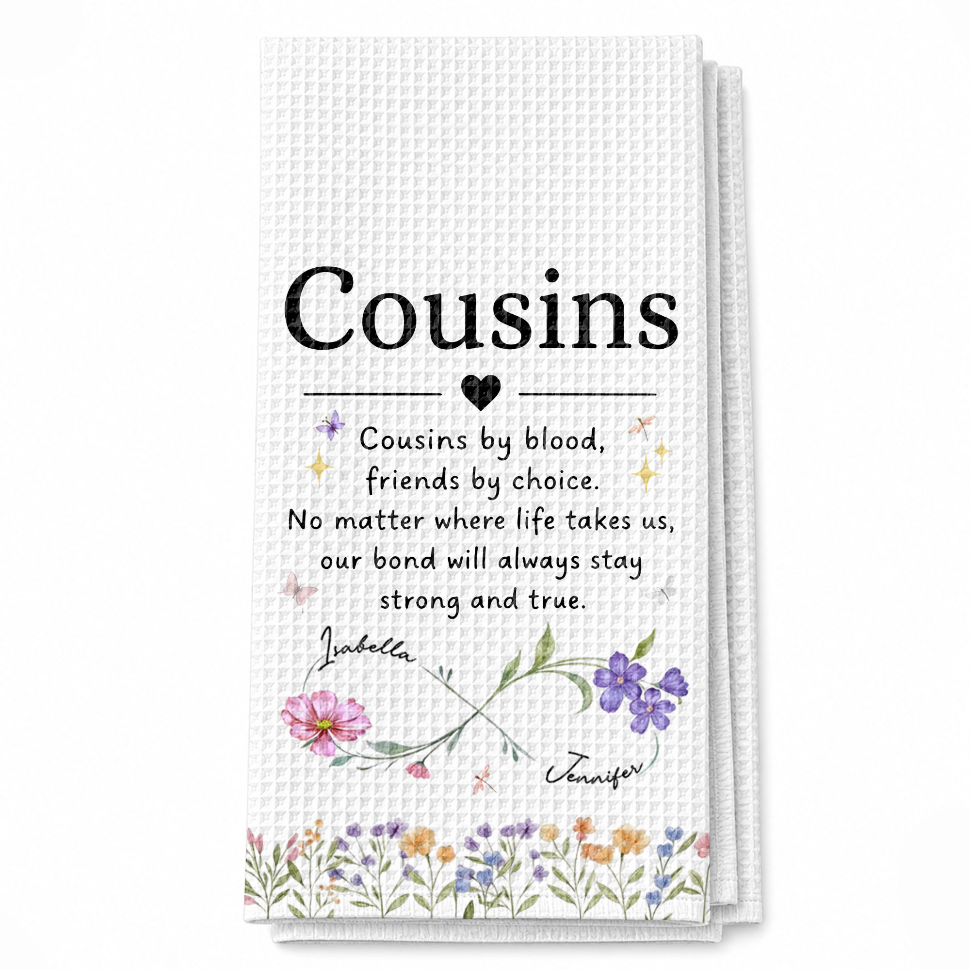 Personalized Kitchen Towel Custom Birth Month Flowers Gift for Cousin