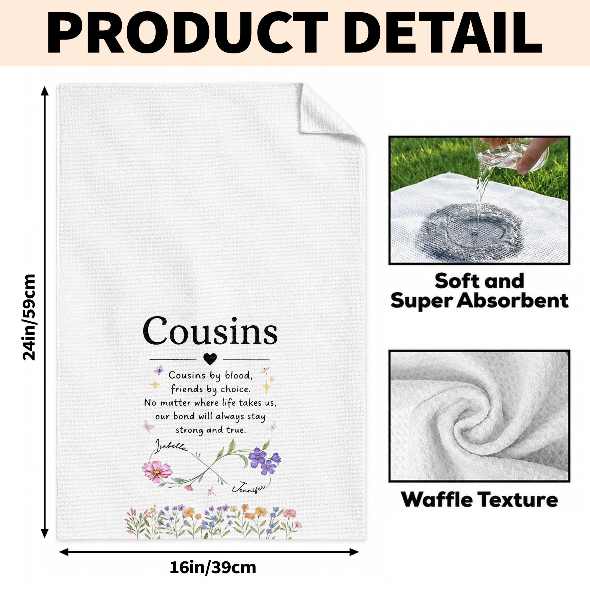 Personalized Kitchen Towel Custom Birth Month Flowers Gift for Cousin