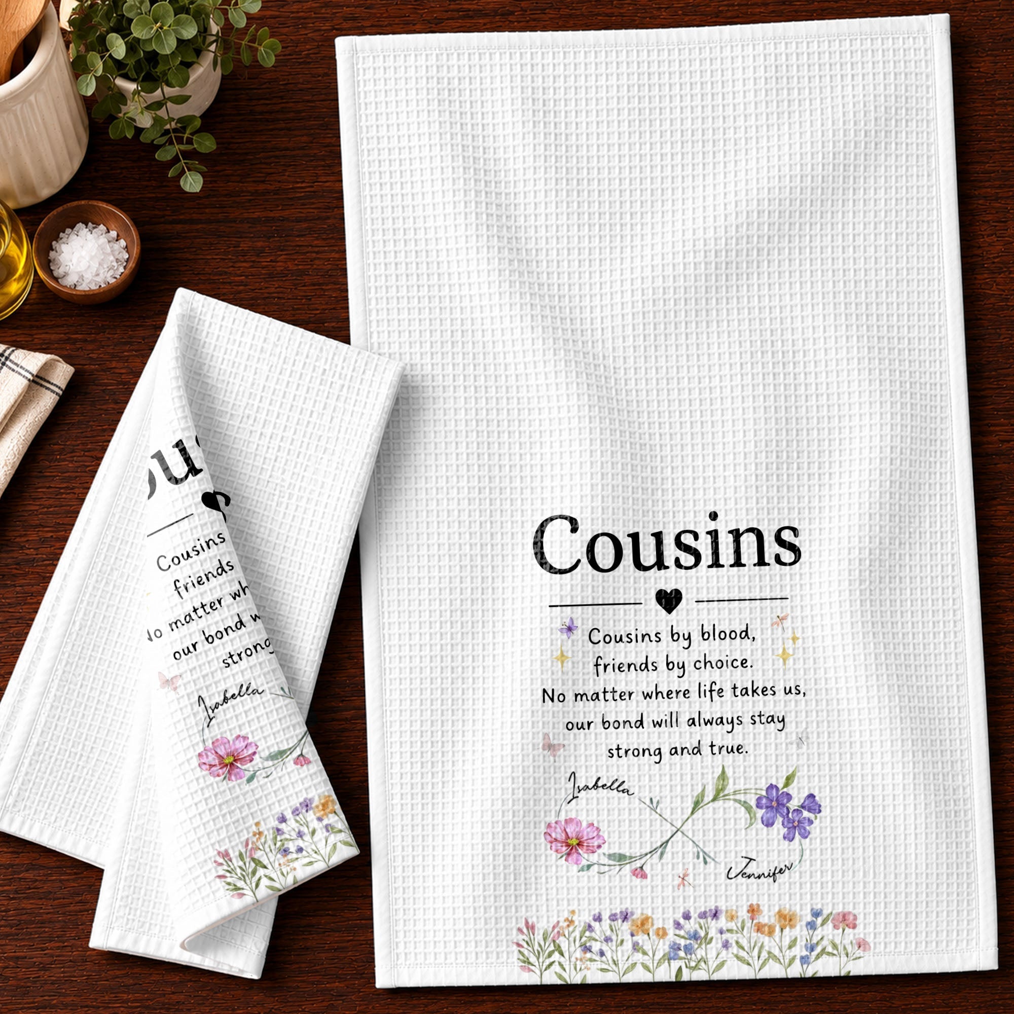 Personalized Kitchen Towel Custom Birth Month Flowers Gift for Cousin