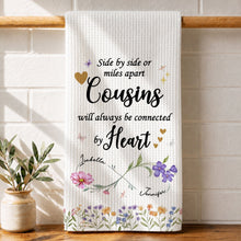 Load image into Gallery viewer, Personalized Kitchen Towel with Birth Month Flowers for Cousins
