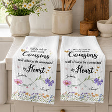 Load image into Gallery viewer, Personalized Kitchen Towel with Birth Month Flowers for Cousins
