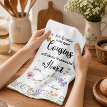 Load image into Gallery viewer, Personalized Kitchen Towel with Birth Month Flowers for Cousins
