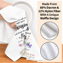 Load image into Gallery viewer, Personalized Kitchen Towel with Birth Month Flowers for Cousins

