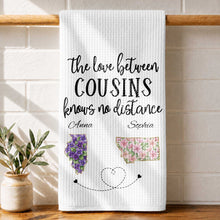 Load image into Gallery viewer, Personalized Cousin Kitchen Towel Custom State Map Gift

