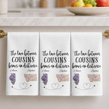 Load image into Gallery viewer, Personalized Cousin Kitchen Towel Custom State Map Gift
