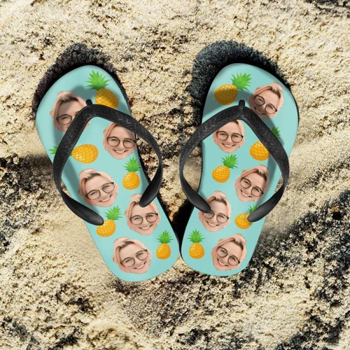 Personalized Photo Pineapple Flip Flops Custom Summer Gift