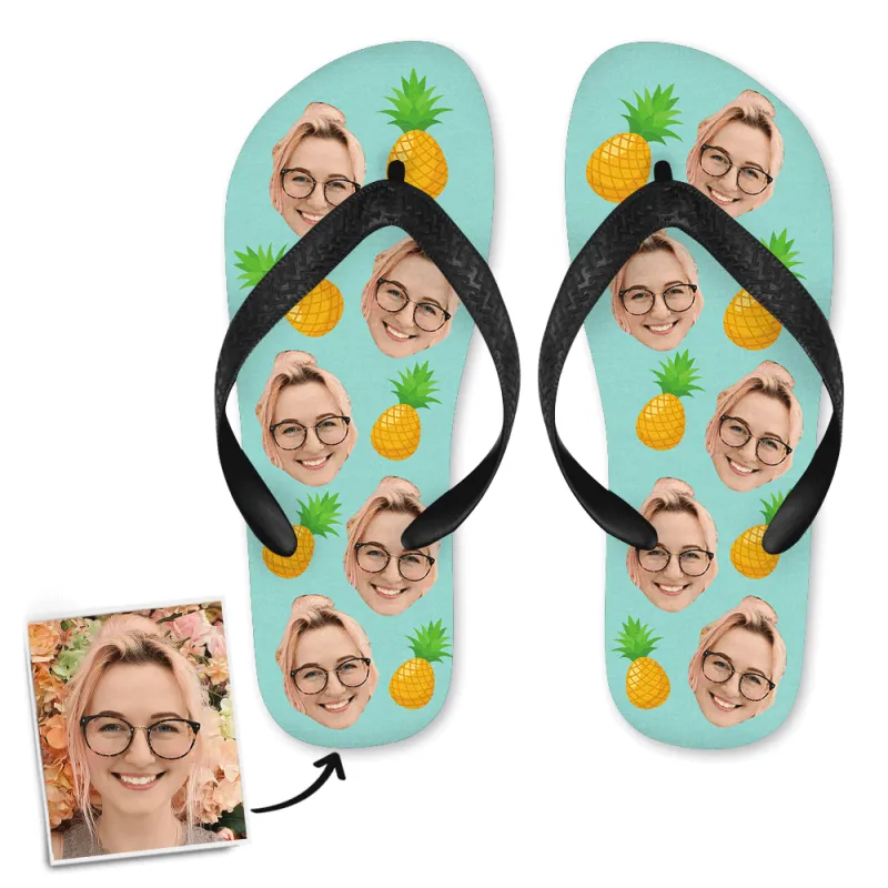 Personalized Photo Pineapple Flip Flops Custom Summer Gift
