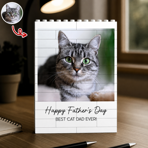 Personalized Cat Photo Building Block Gift for Cat Dad