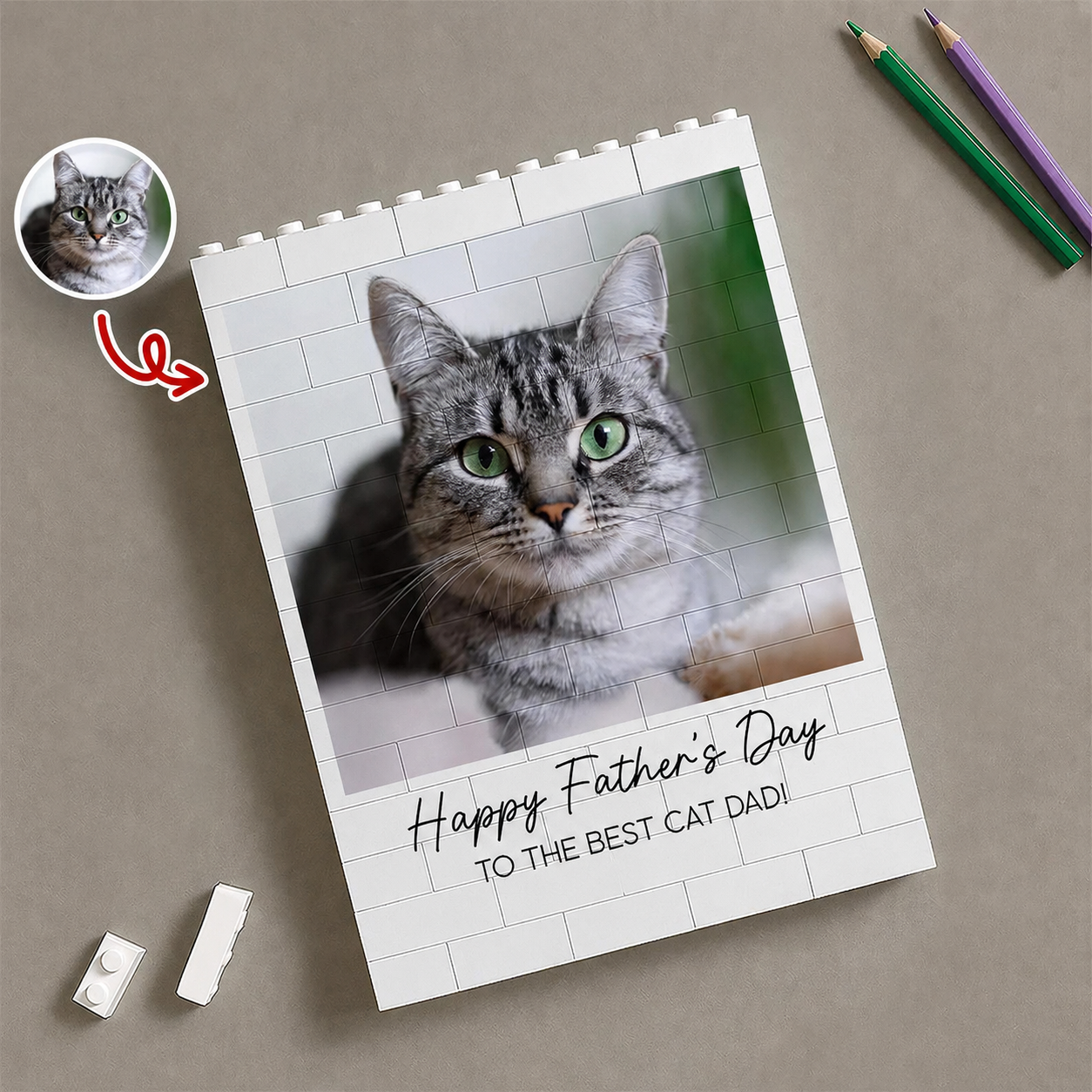 Personalized Cat Photo Building Block Gift for Cat Dad