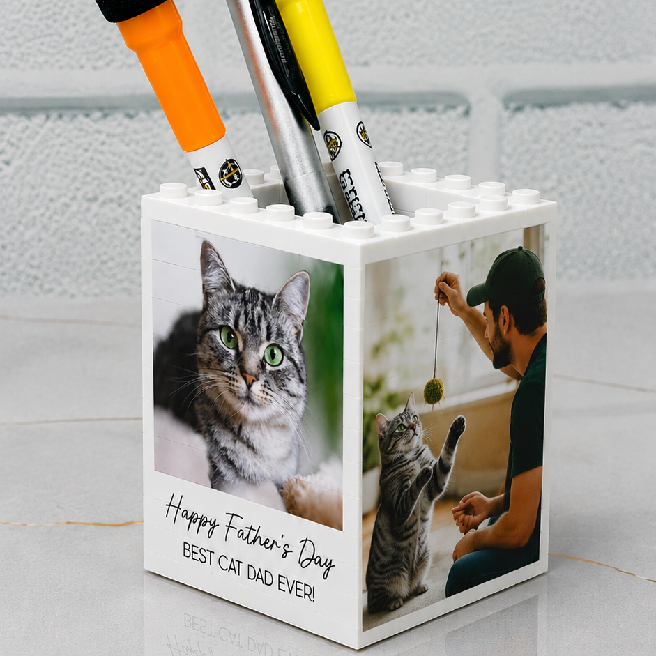 Personalized Cat Photo Building Block Gift for Cat Dad
