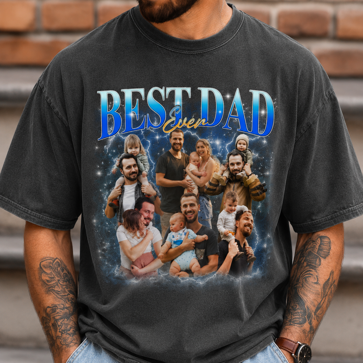 Personalized Vintage Photo Best Dad Ever Comfort Shirt Gift for Father's Day
