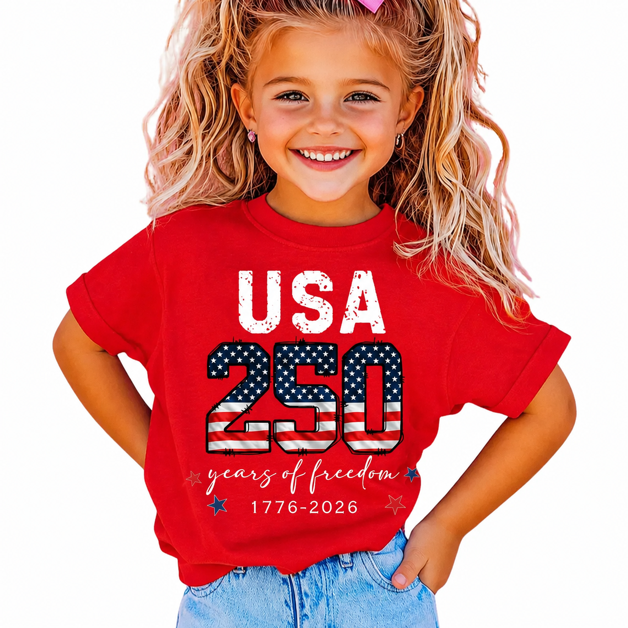 Personalized USA 250 Years Freedom Kids T-Shirt Gift