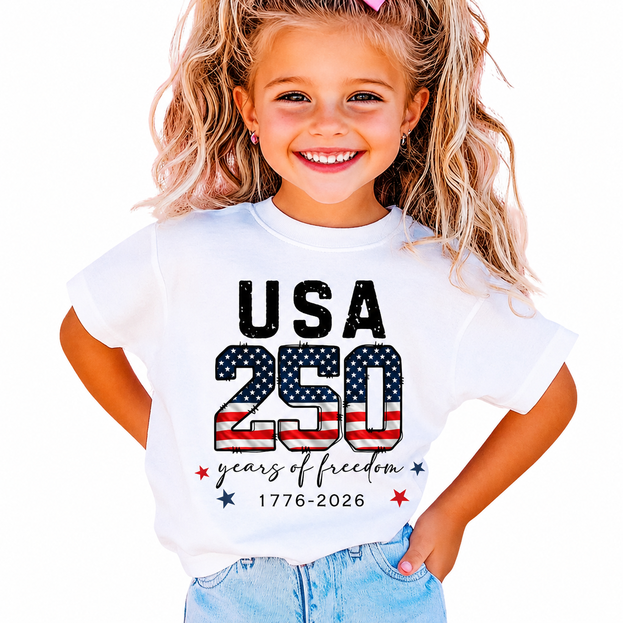 Personalized USA 250 Years Freedom Kids T-Shirt Gift