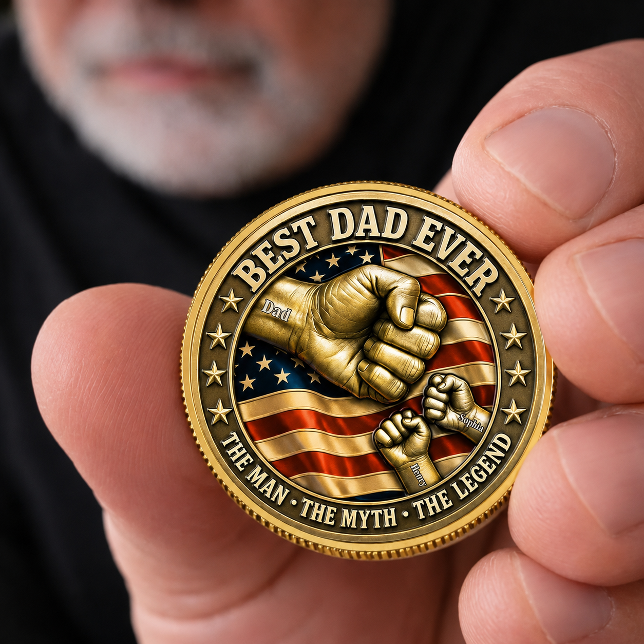 Personalized Best Dad Ever Coin with Custom Names Gift