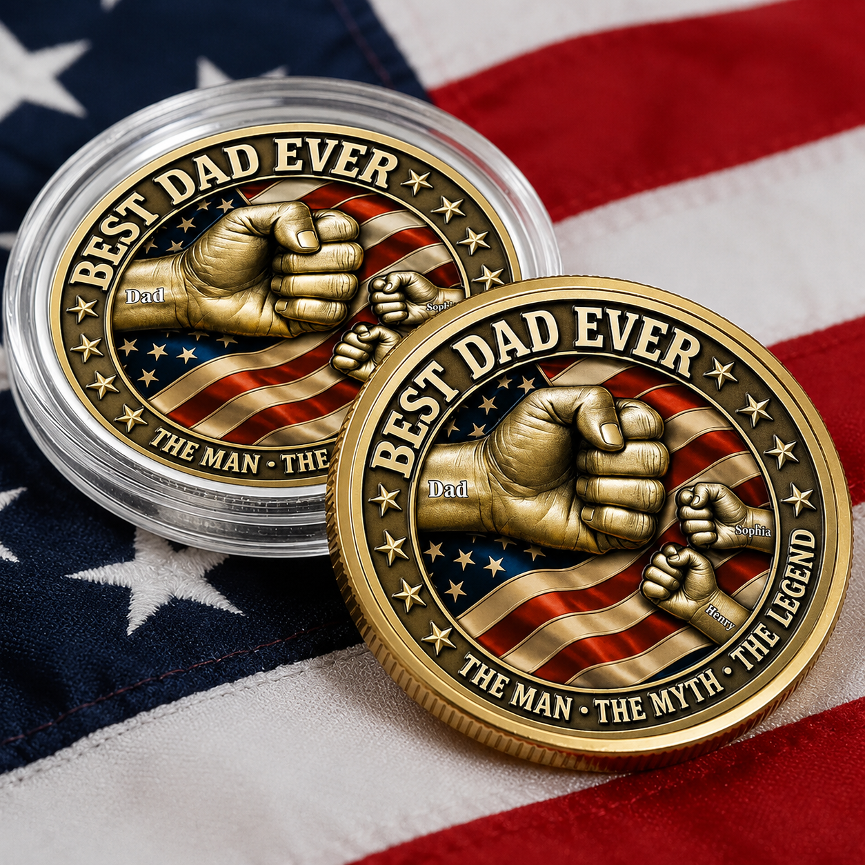 Personalized Best Dad Ever Coin with Custom Names Gift