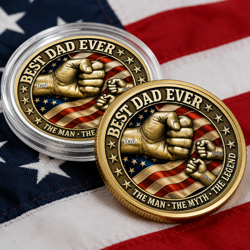 Personalized Best Dad Ever Coin with Custom Names Gift