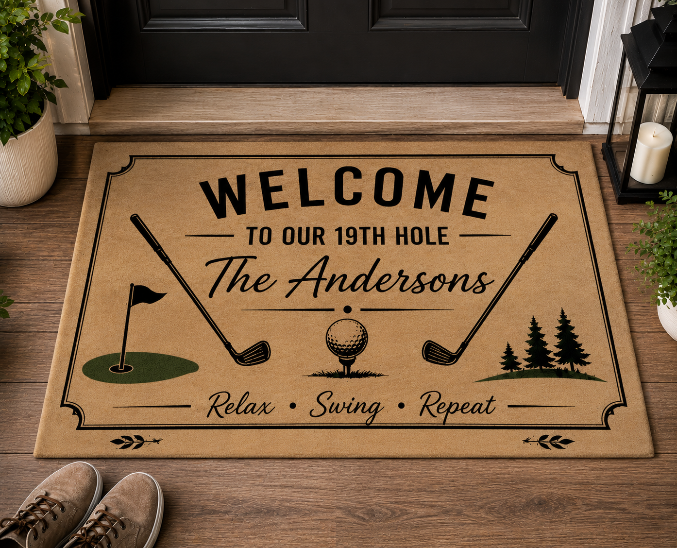 Personalized Golf Welcome Doormat Custom Family Name Gift