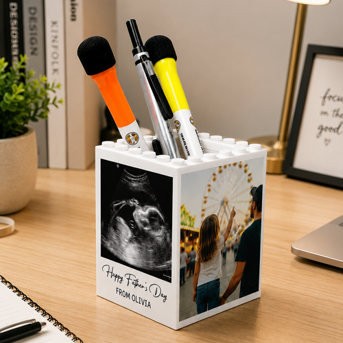 Personalized Photo Brick Pencil Pot Gift for Dad Father's Day