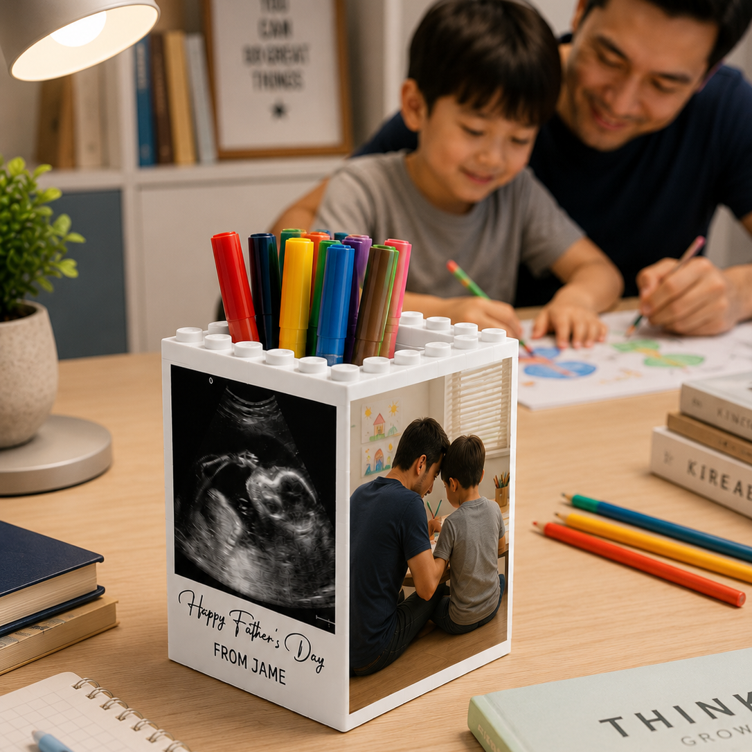Personalized Photo Brick Pencil Pot Gift for Dad Father's Day