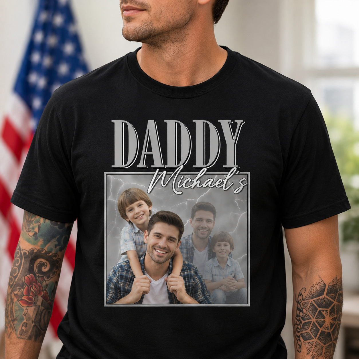 Personalized Photo T-Shirt Custom Name Gift for Dad