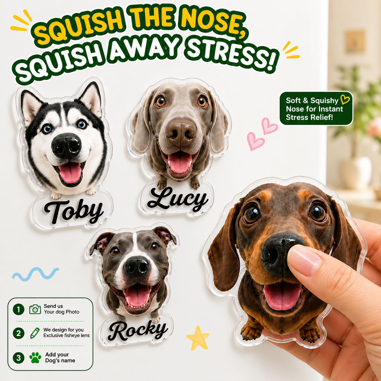 Personalized Dog Nose Squeeze Toy Fridge Magnet Gift