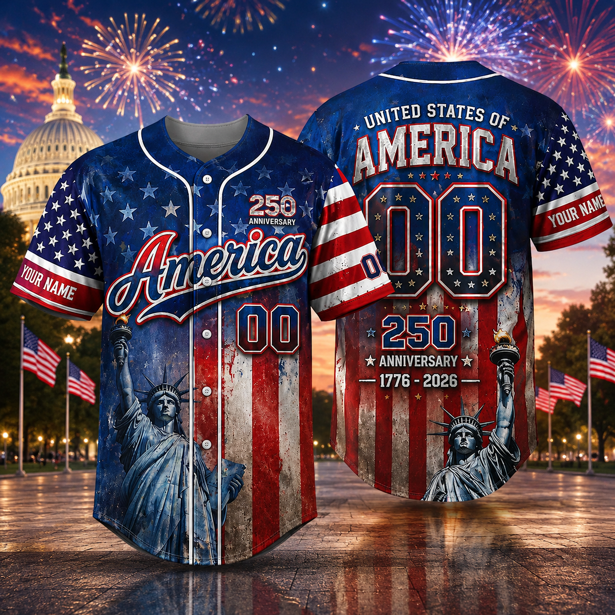Personalized America Patriotic Baseball Jersey Shirt Custom Name Gift for 4th of July