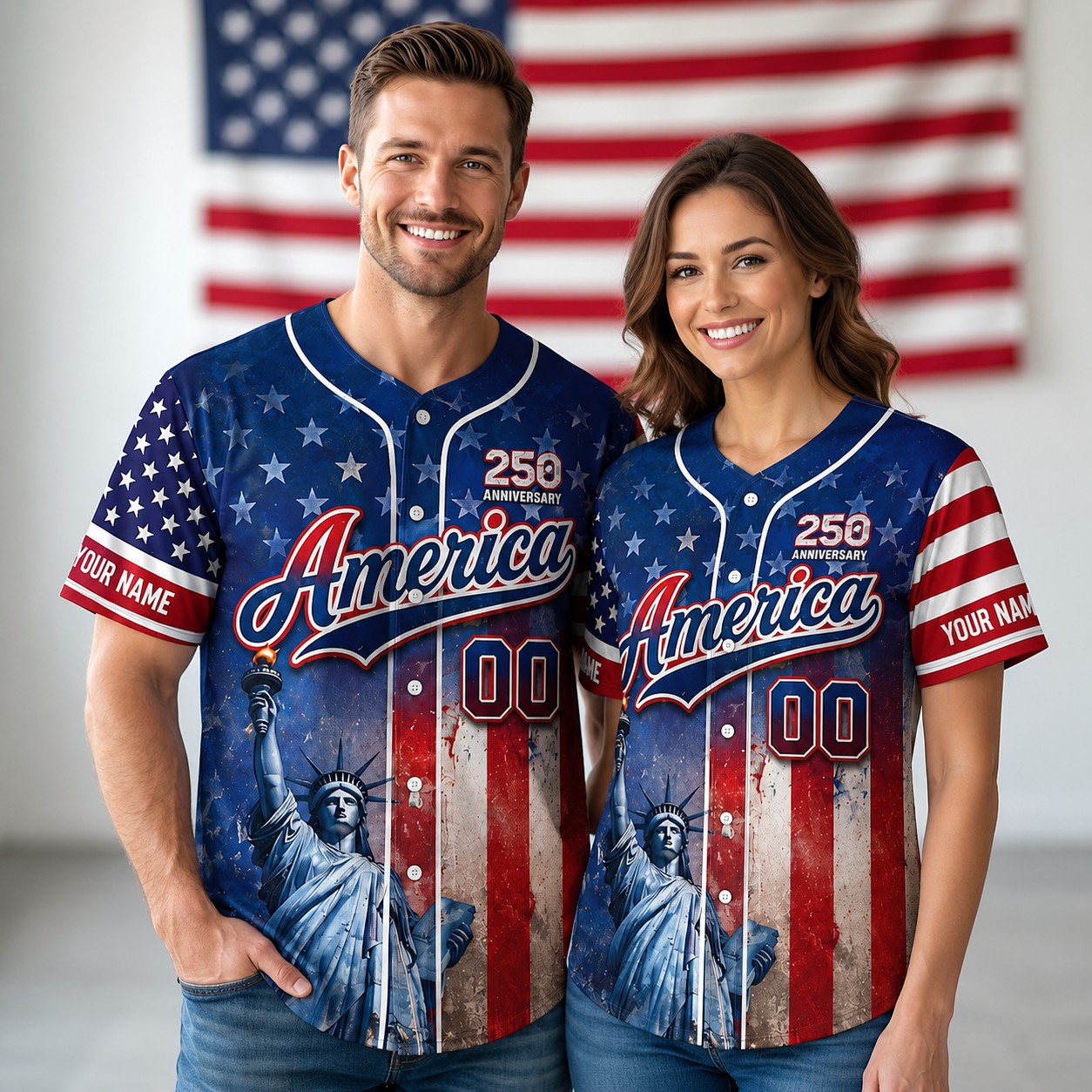 Personalized America Patriotic Baseball Jersey Shirt Custom Name Gift for 4th of July