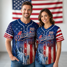 Load image into Gallery viewer, Personalized America Patriotic Baseball Jersey Shirt Custom Name Gift for 4th of July

