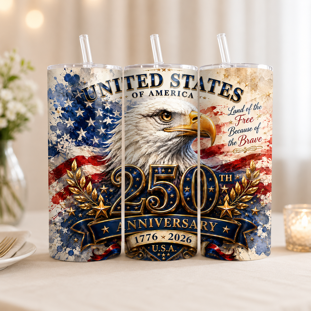 Personalized 250th Anniversary USA Eagle Skinny Tumbler Gift
