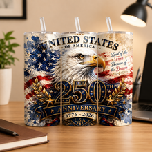 Load image into Gallery viewer, Personalized 250th Anniversary USA Eagle Skinny Tumbler Gift
