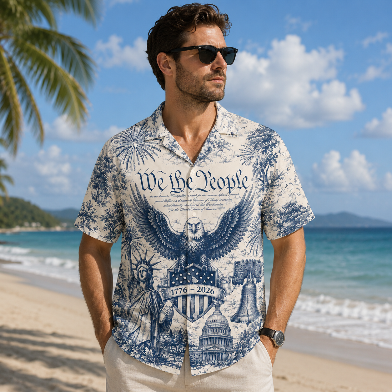 Personalized Patriotic Hawaiian Shirt Custom Design Gift for Dad