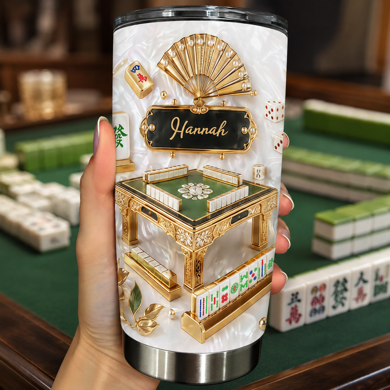 Personalized Mahjong Themed Tumbler Custom Name Gift for Hobbyists