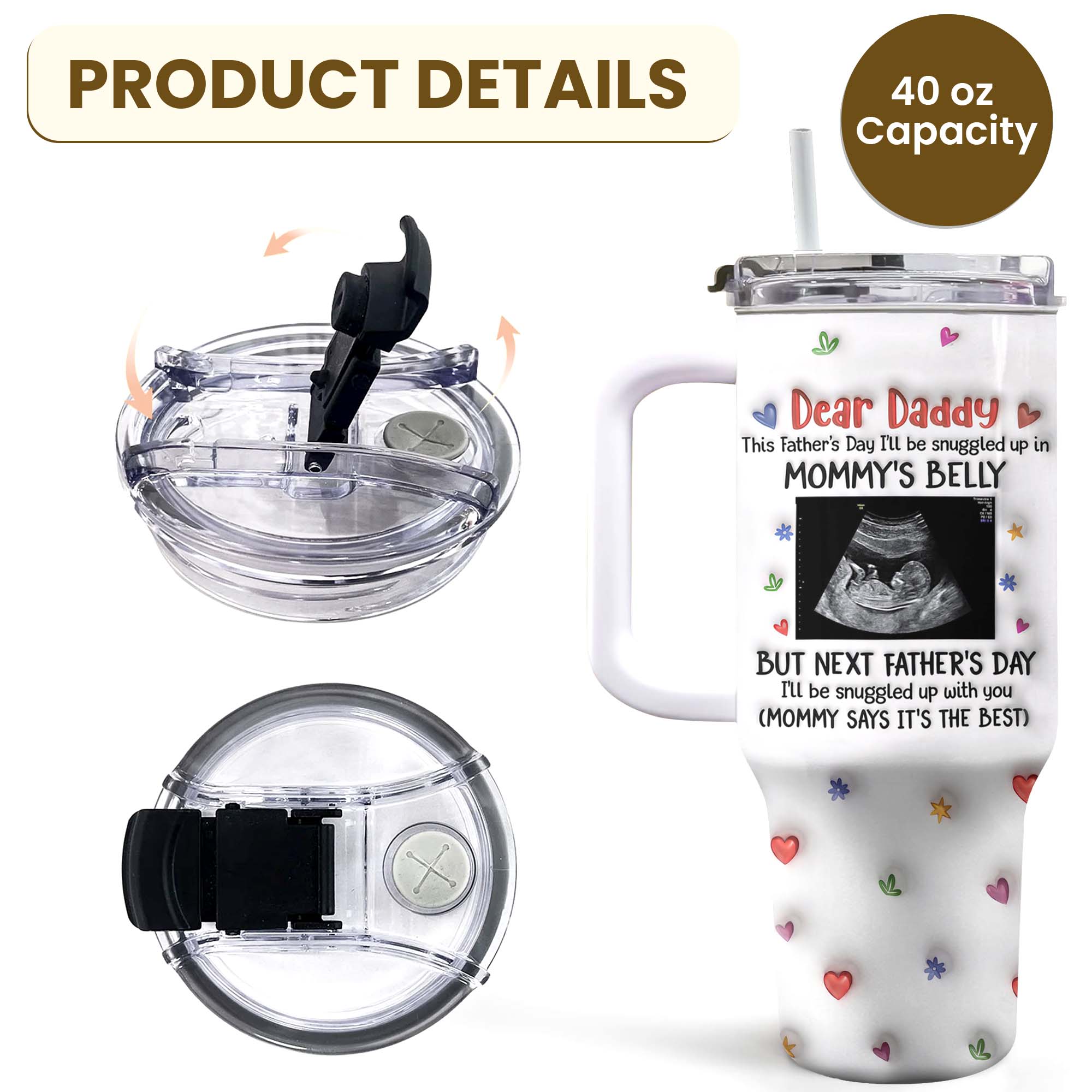 Personalized 40oz Tumbler for Dad with Ultrasound Design Gift