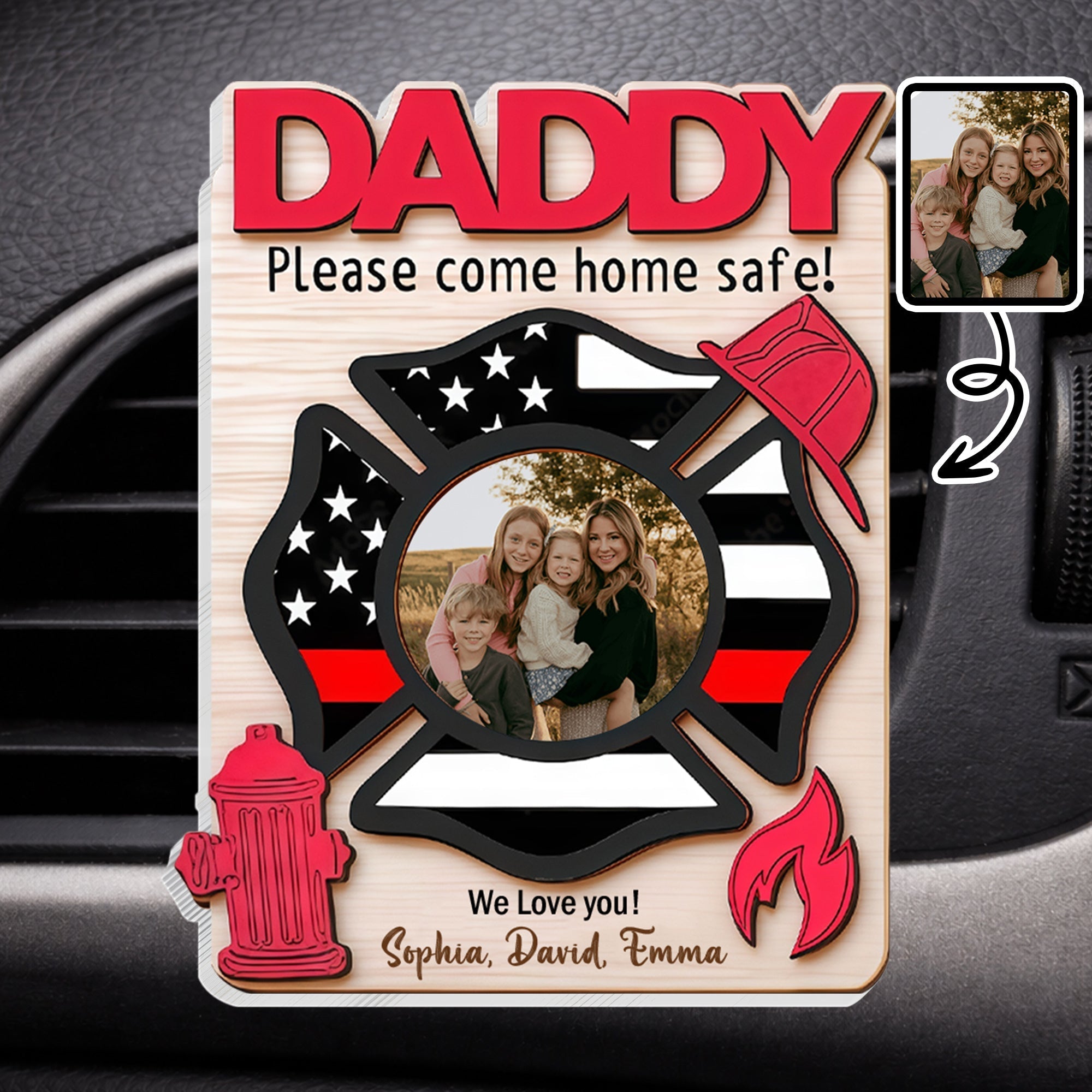 Custom Car Vent Clip Personalized Firefighter Badge Gift for Dad