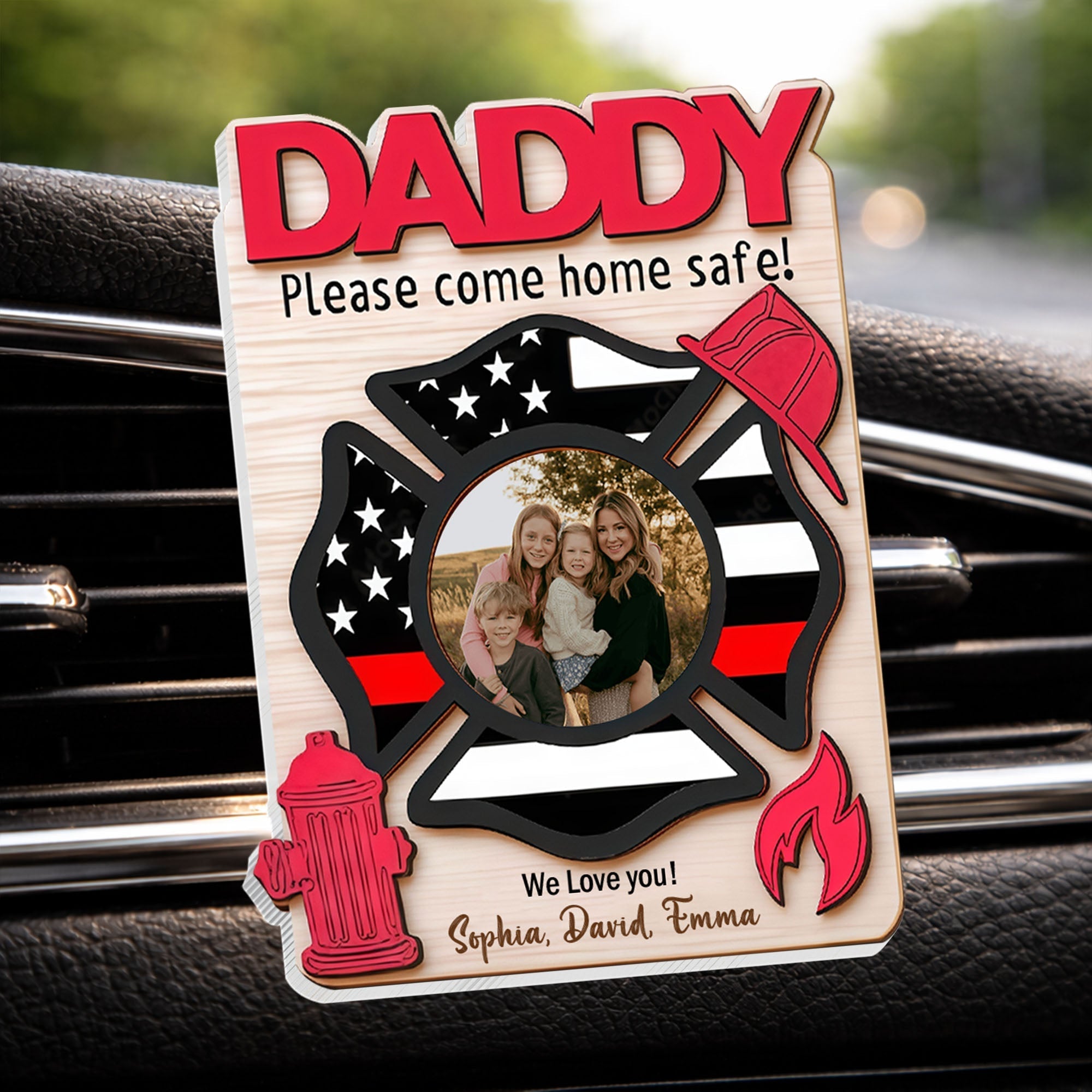 Custom Car Vent Clip Personalized Firefighter Badge Gift for Dad