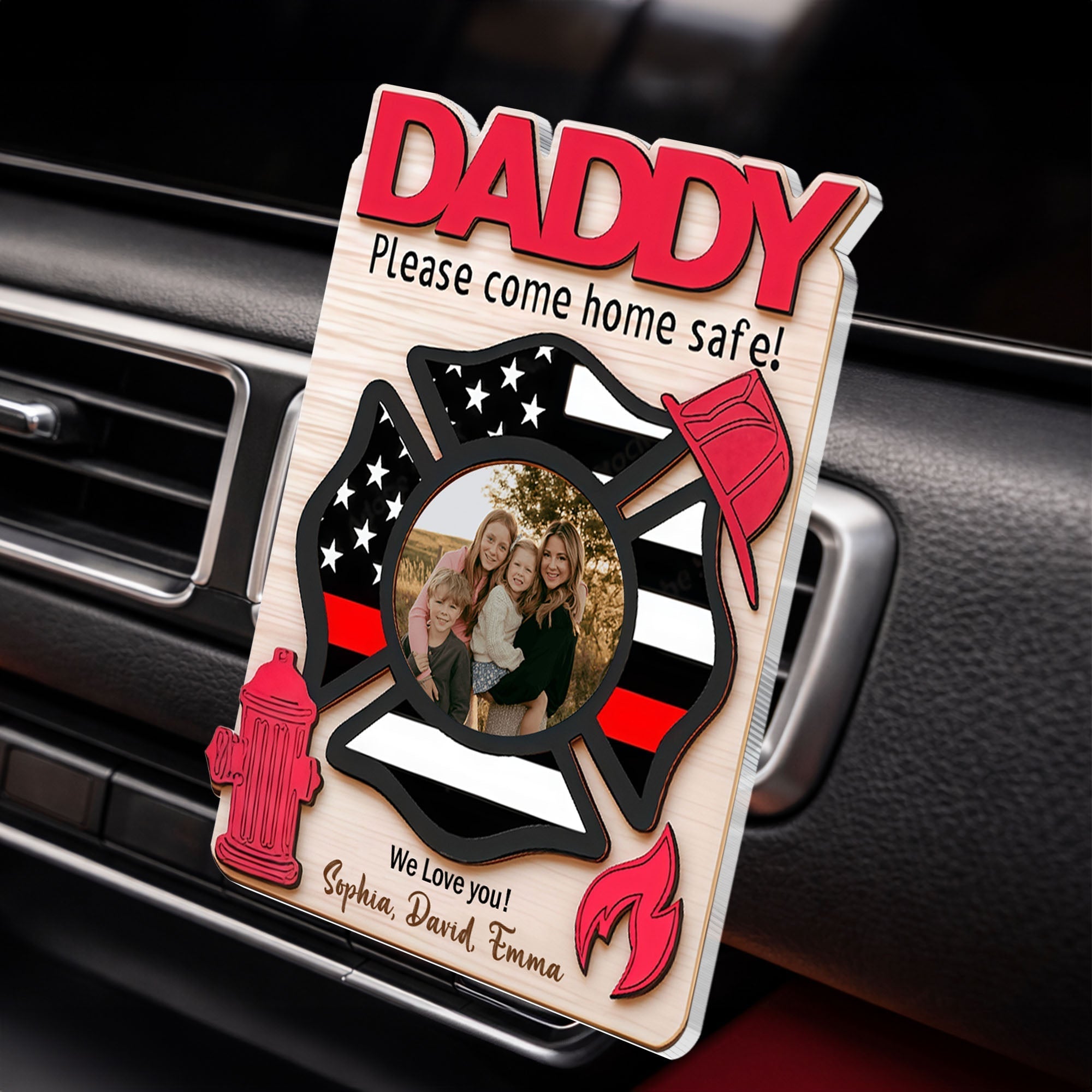 Custom Car Vent Clip Personalized Firefighter Badge Gift for Dad