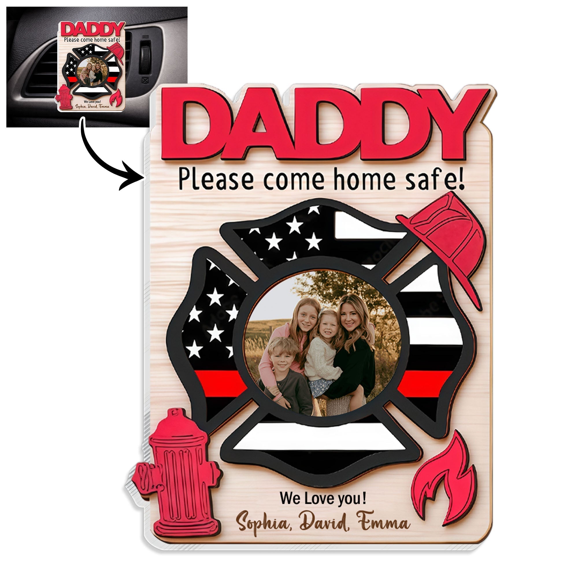 Custom Car Vent Clip Personalized Firefighter Badge Gift for Dad