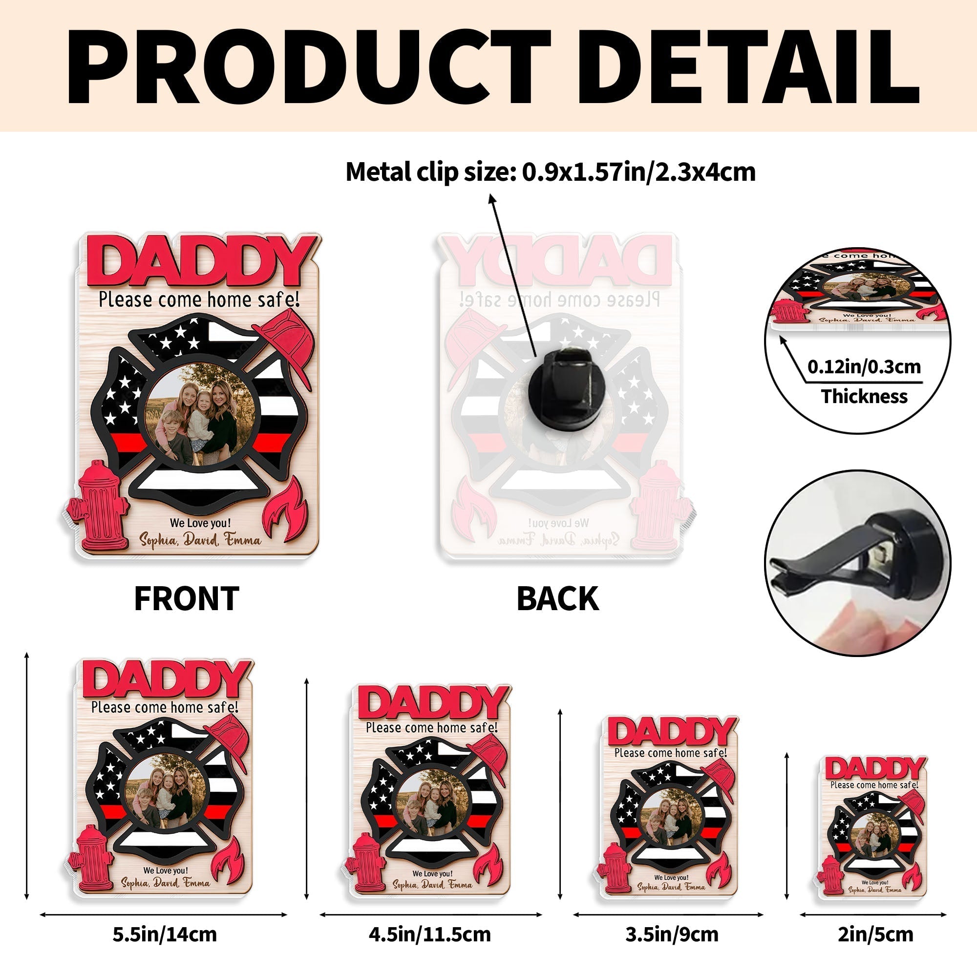 Custom Car Vent Clip Personalized Firefighter Badge Gift for Dad