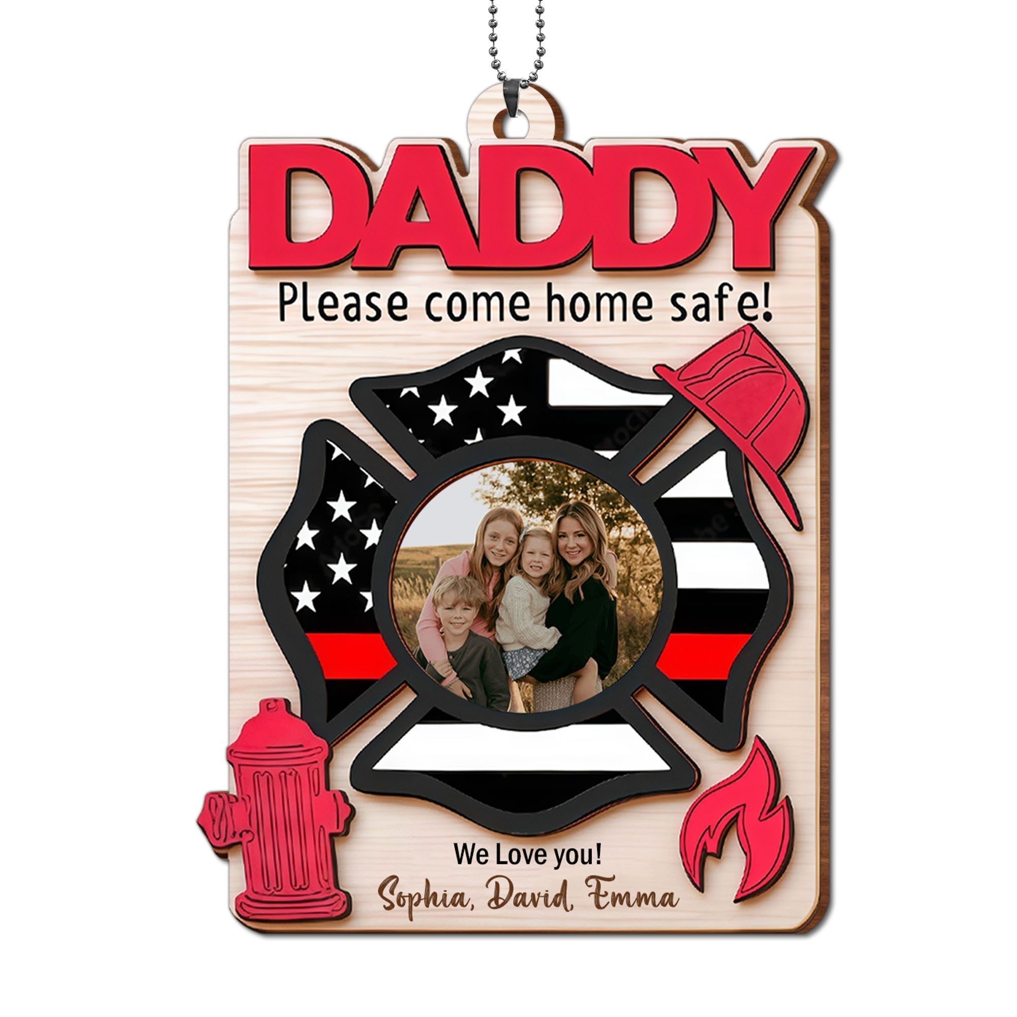 Personalized Firefighter Wood Ornament Custom Photo Gift for Dad