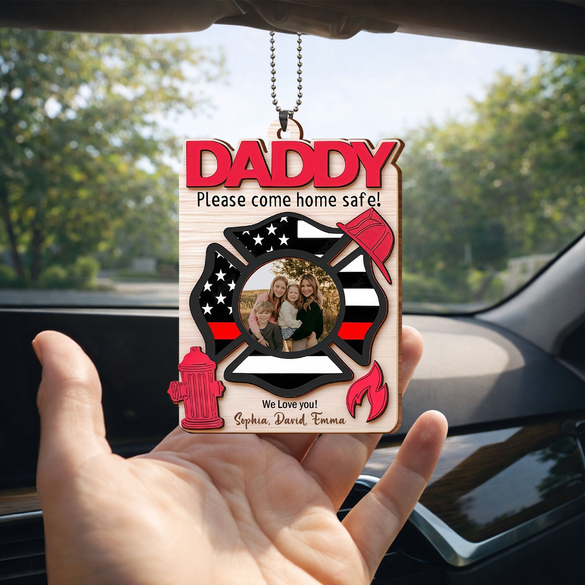 Personalized Firefighter Wood Ornament Custom Photo Gift for Dad