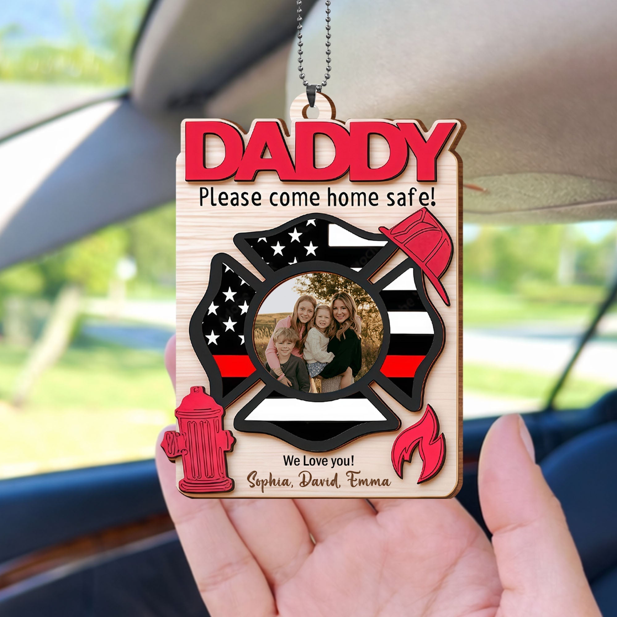 Personalized Firefighter Wood Ornament Custom Photo Gift for Dad