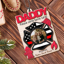 Load image into Gallery viewer, Personalized Firefighter Wood Ornament Custom Photo Gift for Dad
