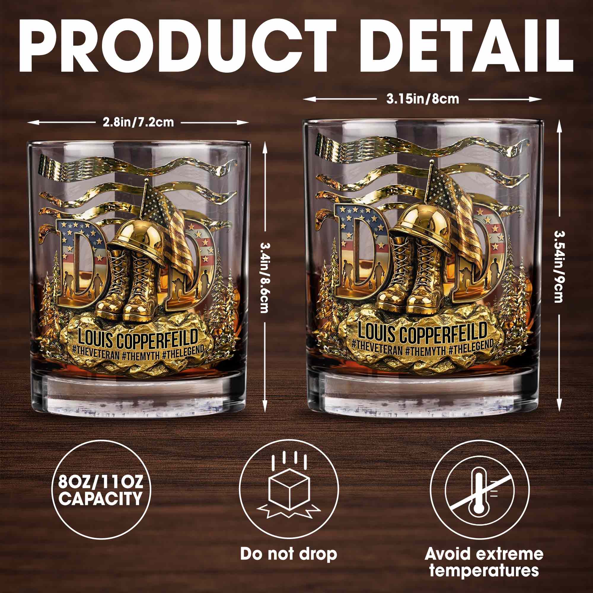 Personalized Custom Whiskey Glass for Dad with 3D Design