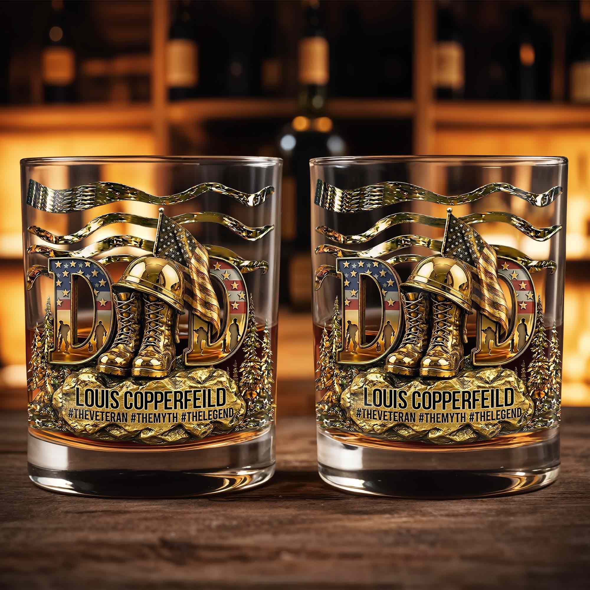 Personalized Custom Whiskey Glass for Dad with 3D Design