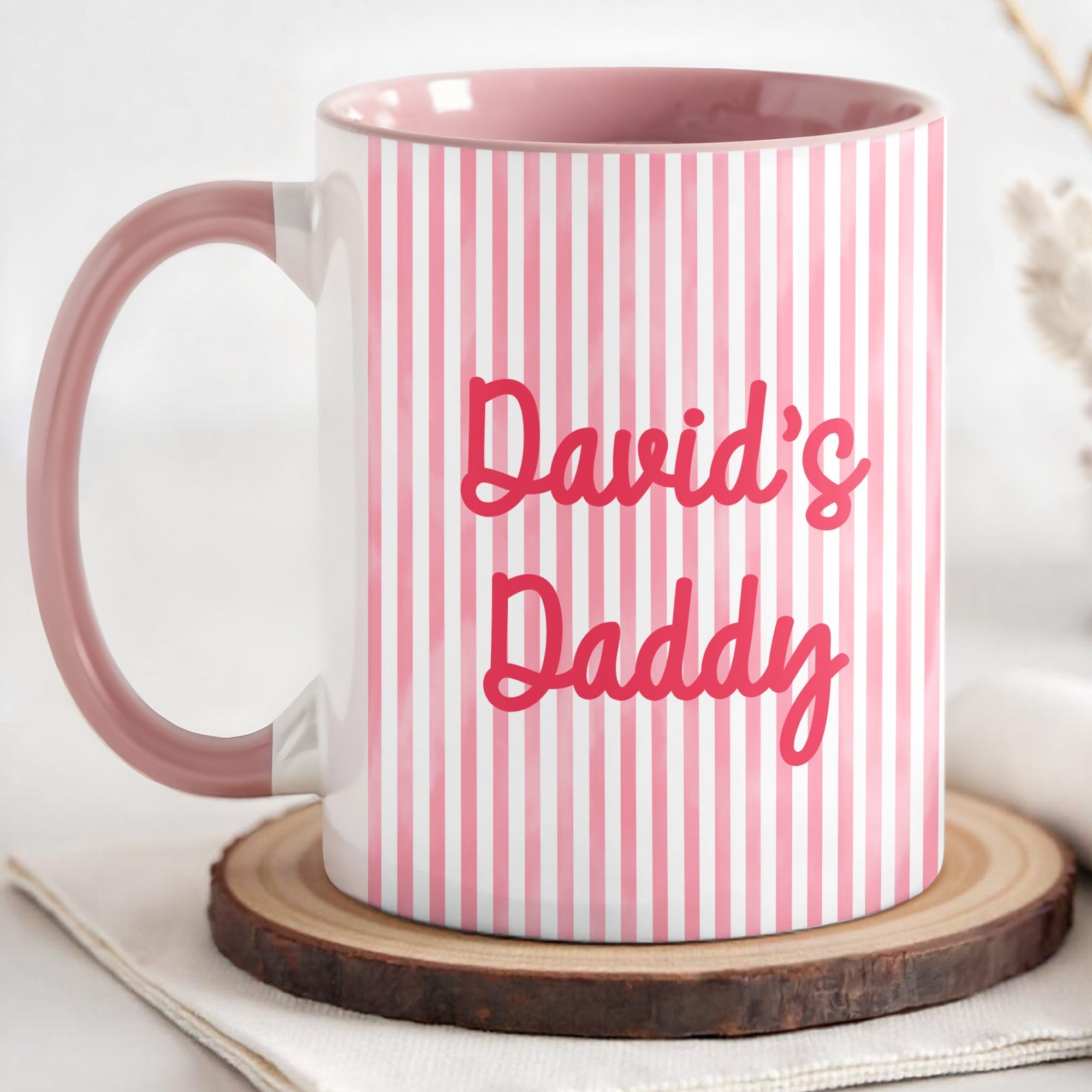 Personalized Pink Stripes Accent Mug Custom Name for Dad