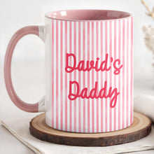 Load image into Gallery viewer, Personalized Pink Stripes Accent Mug Custom Name for Dad
