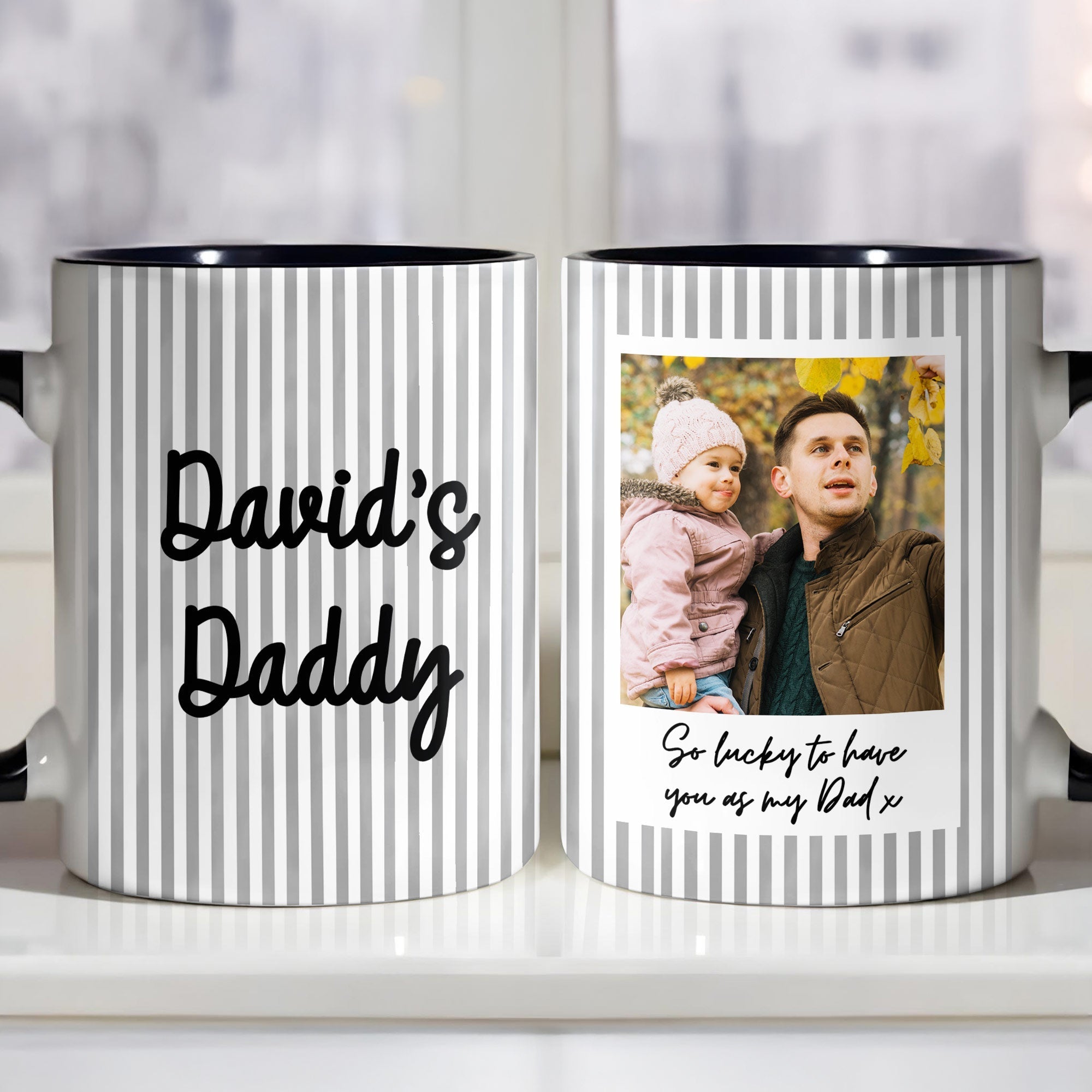 Personalized Pink Stripes Accent Mug Custom Name for Dad